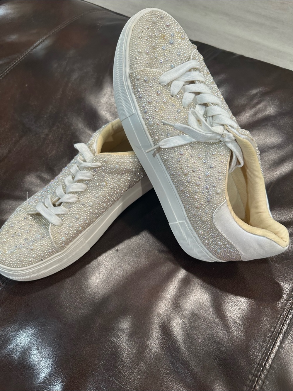 Women’s Embellished Ivory Lace-Up Betsey Johnson Sneakers